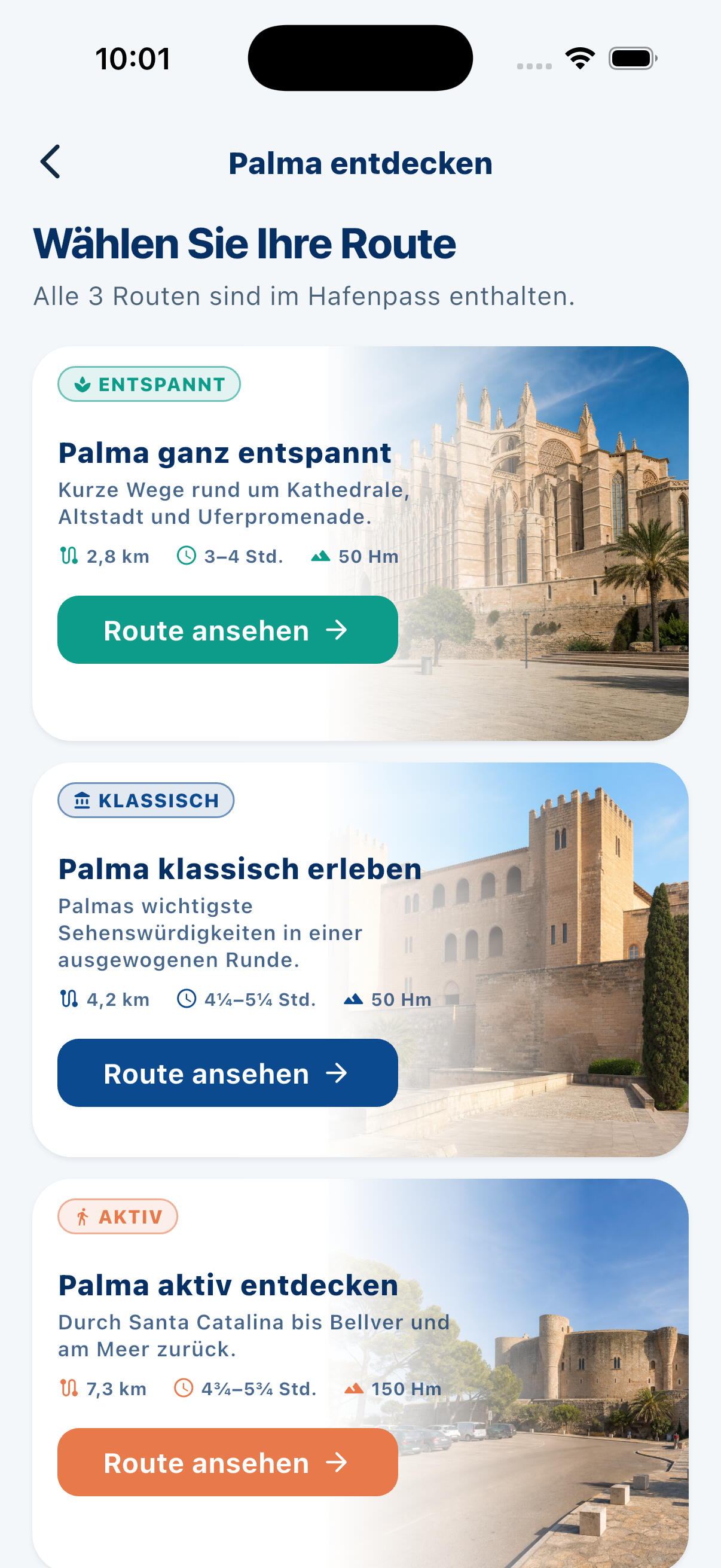 MeinLandgang App mit den drei Palma-Routen Entspannt, Klassisch und Aktiv