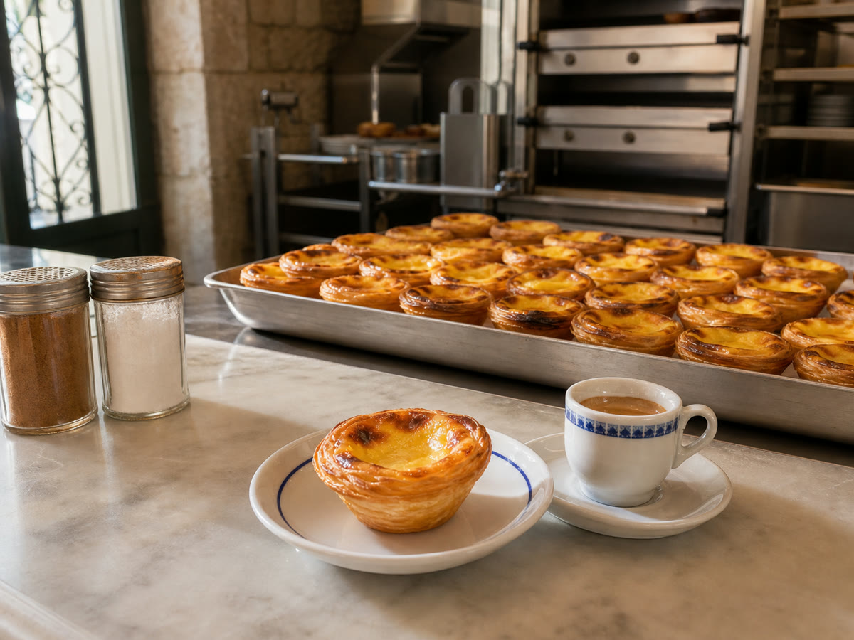 Warmer Pastel de Nata in der Manteigaria in Lissabon