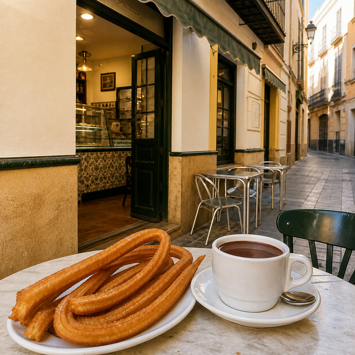 Churros mit heißer Schokolade bei Casa Aranda in Málaga