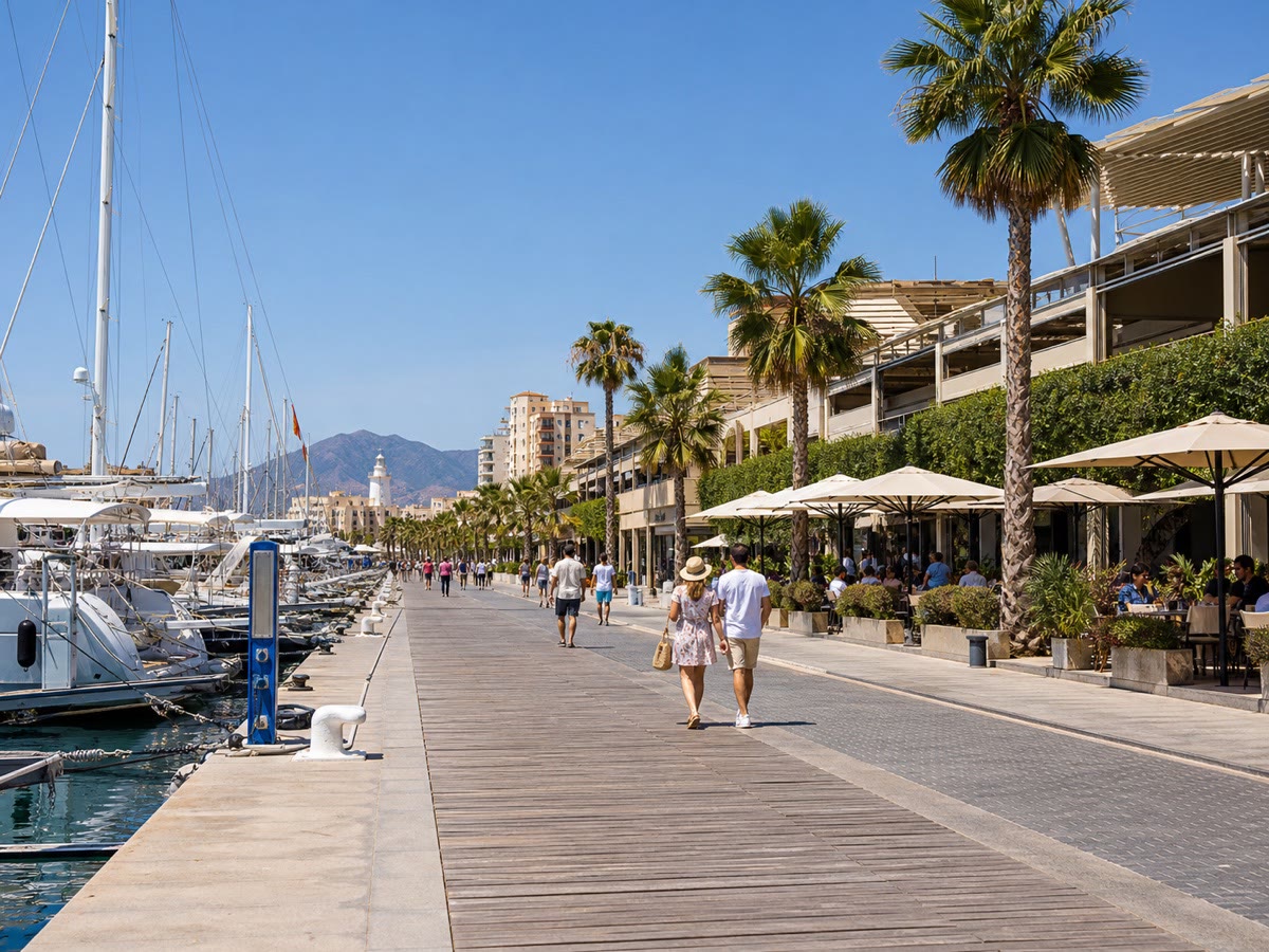 Terrassen an der unteren Ebene von Muelle Uno in Málaga